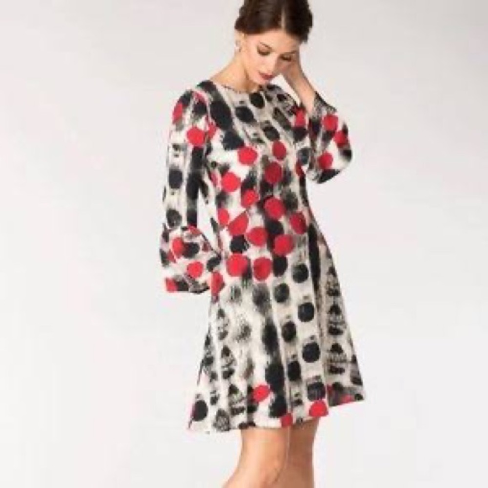 Closet London Polka Dot Trumpet Sleeve Abstract Print Dress